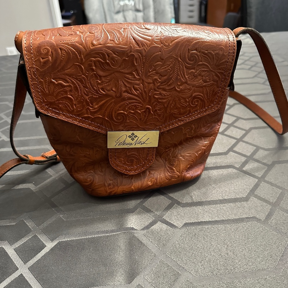 Patricia Nash Tooled Leather Flap Satchel Cross Body Bag
